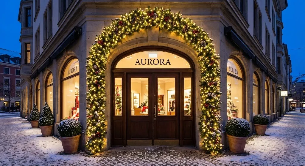 Exterior outdoor christmas garland on front door frame