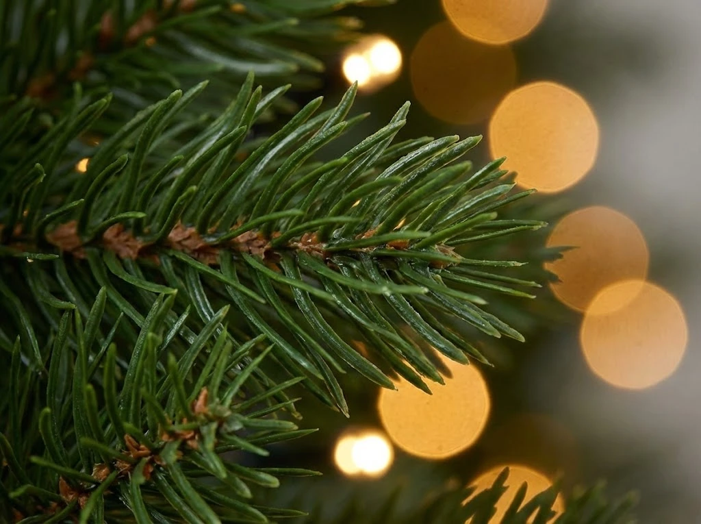 Close up of Pre-lit Christmas Tree Needles