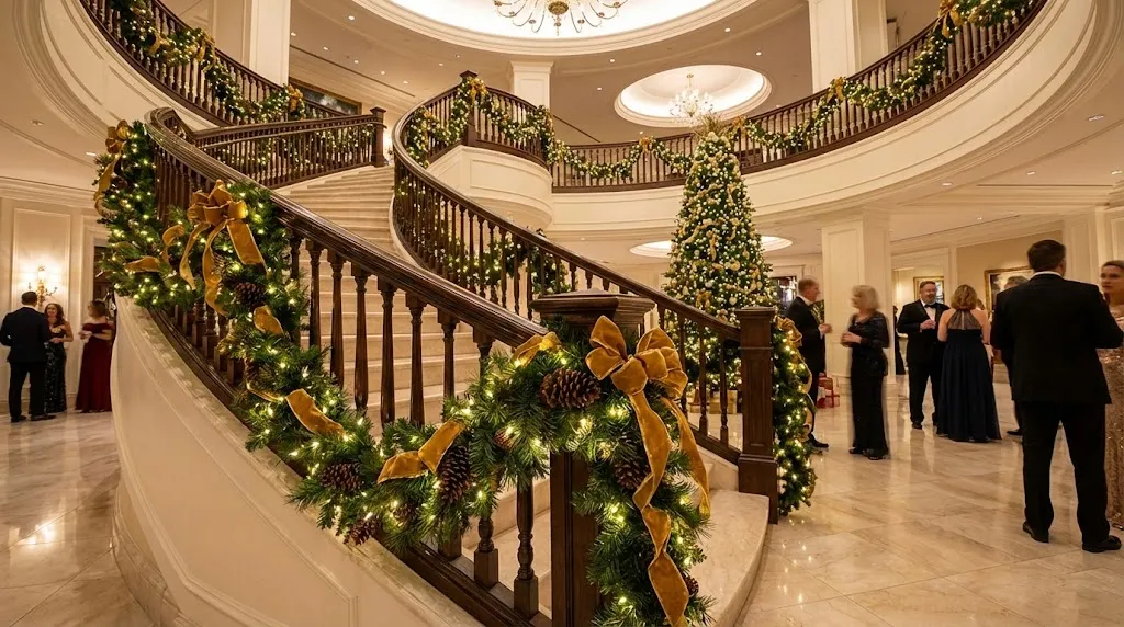 Long staircase garland decoration showing seamless connection