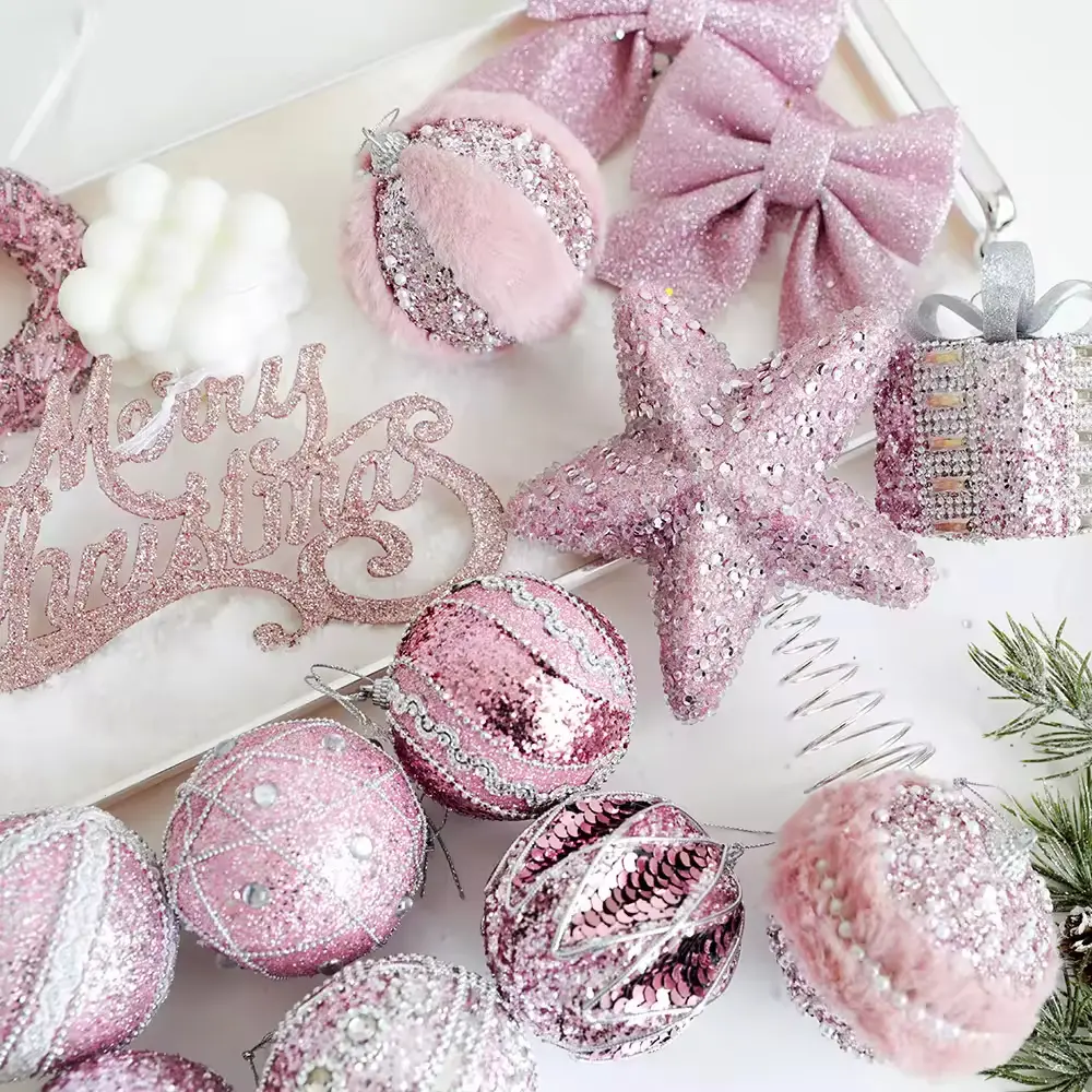 Modern Pink and Champagne Christmas Ornaments