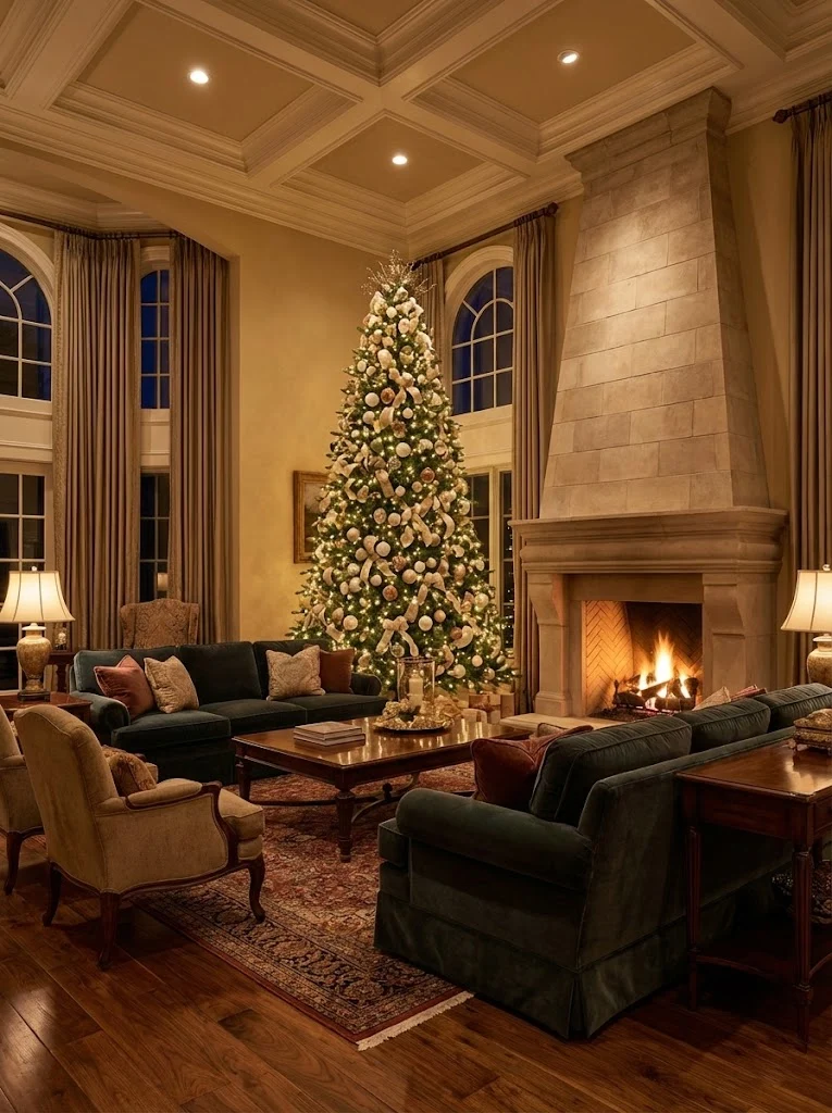Realistic Christmas Tree in Luxury Living Room