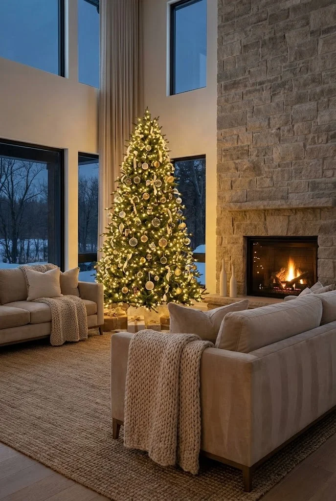 Luxury Pre-lit Christmas Trees in Living Room