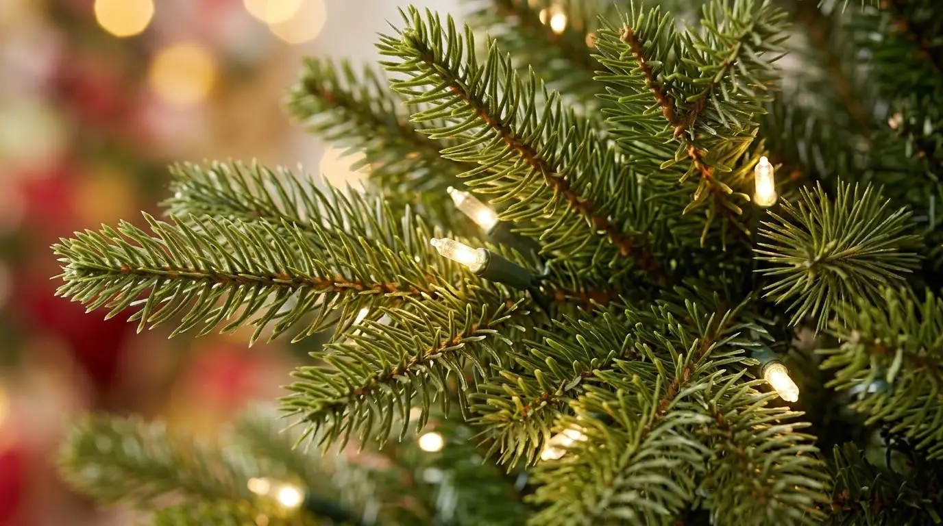 A high-end heavily flocked artificial Christmas tree covered in realistic faux snow