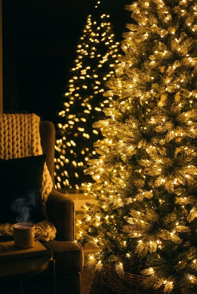 Pre-lit Realistic Tree at Night